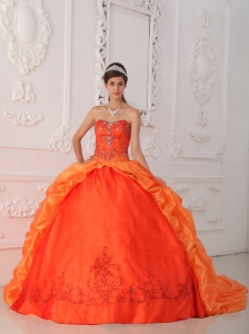 New Orange Red Sweet 16 Dress Sweetheart Organza Beading and Appliques Ball Gown