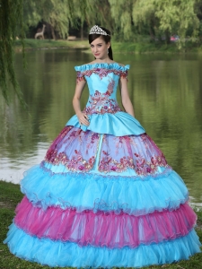 Off The Shoulder Appliques Ball Gown Sweet 16 Dress For 2013 Floor-length Tiered Exclusive Style