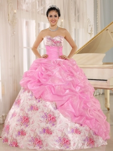 Printing Sweetheart Beaded and Pick-ups For Rose Pink Sweet 16 Dress For Custom Made In Kula City Hawaii