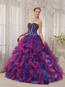 Classical Multi-colored Sweet 16 Dress Sweetheart Organza Appliques Ball Gown