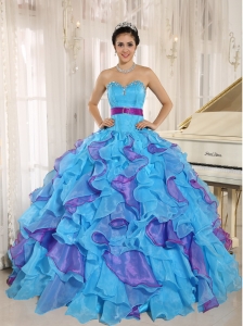 Stylish Multi-color Sweetheart Ruffles With Appliques 2013 Sweet 16 Dress