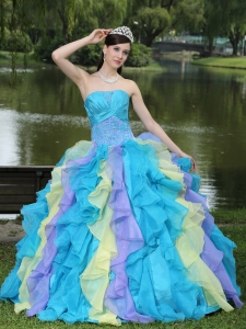 Sweet Appliques Ruffles Layered Colorful Sweet 16 Dress Wear For Graduation