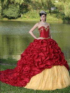 Appliques and Pick-ups Wine Red Brush Train Exquisite Style For 2013 Sweet 16 Dress