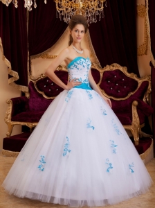 Best White Sweet 16 Dress Sweetheart Tulle Appliques / Princess