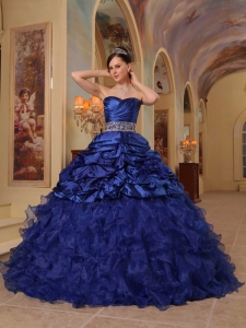 Brand New Blue Sweet 16 Dress Sweetheart Organza and Taffeta Beading Ball Gown