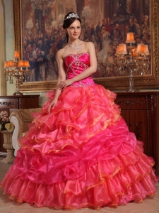 Elegant Hot Pink Sweet 16 Dress Sweetheart Taffeta and Organza Beading Ball Gown