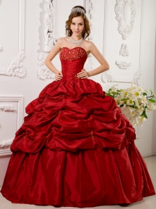 Elegant Red Sweet 16 Quinceanera Dress Sweetheart Tafftea Appliques Ball Gown
