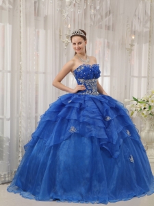 Luxurious Royal Blue Sweet 16 Dress Strapless Organza Beading Ball Gown
