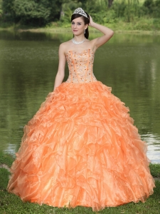 Orange Sweet 16 Dress Clearance With Sweetheart Beaded Ruffles Layered Decorate Organza