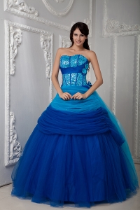 Pretty Blue Quinceanea Dress Sweetheart Floor-length Tulle Ruch