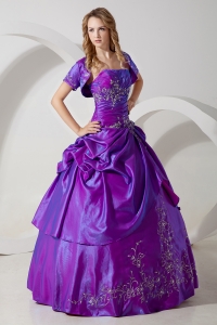 Purple Sweet 16 Dress Embroidery Strapless Floor-length Taffeta