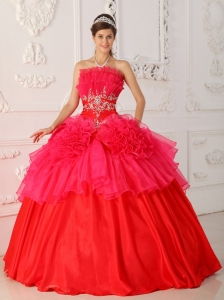 Romantic Red Sweet 16 Quinceanera Dress Strapless Taffeta and Organza Ball Gown