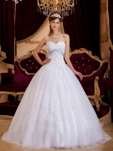Romantic White Sweet 16 Dress Sweetheart Appliques Tulle / Princess