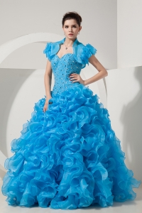 Beautiful Sky Blue / Princess Prom Dress Sweetheart Floor-length Organza Beading