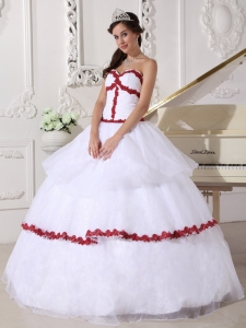 Best White and Wine Red Sweet 16 Dress Sweetheart Organza Appliques Ball Gown