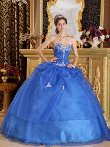 Elegant Blue Sweet 16 Quinceanera Dress Sweetheart Organza Appliques Ball Gown