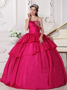 Gorgeous Hot Pink Sweet 16 Quinceanera Dress Straps Taffeta Beading Ball Gown