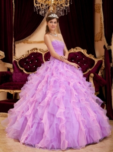 Inexpensive Lavender Sweet 16 Dress Sweetheart Organza Beading Ball Gown