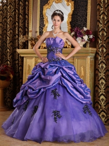 Perfect Purple Sweet 16 Dress Strapless Organza Appliques A-Line / Princess