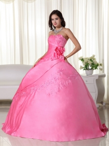 Pink Ball Gown Strapless Floor-length Taffeta Beading Sweet 16 Dress