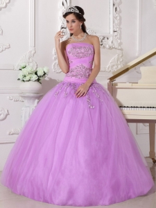 Pretty Lavender Sweet 16 Dress Strapless Taffeta and Tulle Beading Ball Gown