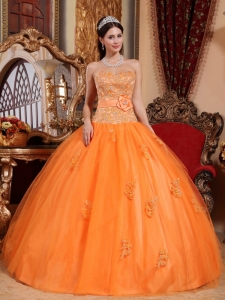 Classical Orange Sweet 16 Dress Sweetheart Tulle Appliques Ball Gown
