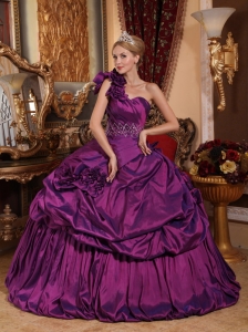 Informal Purple Sweet 16 Dress One Shoulder Taffeta Beading Ball Gown