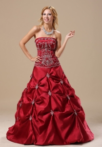 Mississippi Embroidery Decorate Bodice Pick-ups Wine Red Floor-length 2013 Sweet 16 Dress