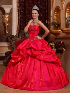New Red Sweet 16 Quinceanera Dress Strapless Taffeta Beading Ball Gown