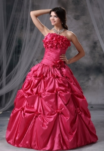 Panora Iowa Hand Made Flowers and Pick-ups Decorate Bodice Ruch Ball Gown Floor-length Coral Red Strapless Military Ball Gowns For 2013