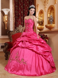 Wonderful Hot Pink Sweet 16 Dress Sweetheart Taffeta Appliques Ball Gown