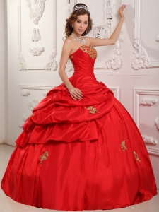 Wonderful Red Sweet 16 Quinceanera Dress Sweetheart Taffeta Appliques Ball Gown