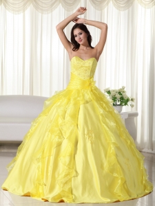 Yellow Ball Gown Sweetheart Floor-length Taffeta Embroidery Sweet 16 Dress