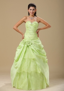 Yellow Green Hand Made Folwers and Ruched Bodice In Indianapolis For Sweet 16 Dress