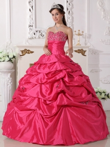 Discount Hot Pink Sweet 16 Dress Sweetheart Taffeta Beading Ball Gown