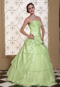 Beaded Decorate Bust Sweet Sweet 16 Dress For 2013 Yellow Green Taffeta and Organza Gown