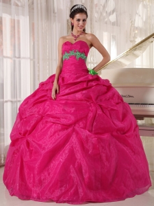 Beautiful Hot Pink Sweet 16 Dress Sweetheart Organza Appliques Ball Gown