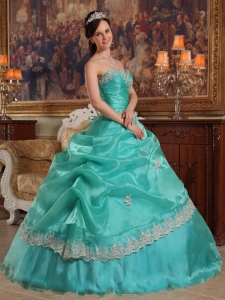 Brand New Turquoise Sweet 16 Dress Sweetheart Appliques Organza Ball Gown