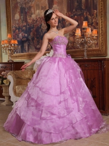 Discount Lavender Sweet 16 Dress Strapless Organza Beading Ball Gown