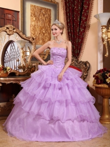 Lovely Lavender Sweet 16 Quinceanera Dress Strapless Organza Beading Ball Gown
