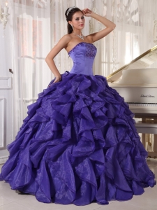 Low Price Purple Sweet 16 Dress Strapless Satin and Organza Beading Ball Gown