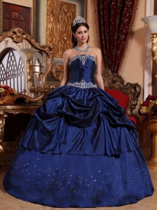 Popular Blue Sweet 16 Quinceanera Dress Strapless Taffeta Beading Ball Gown
