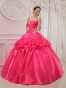Popular Hot Pink Sweet 16 Dress Strapless Organza and Taffeta Ruch and Beading Ball Gown