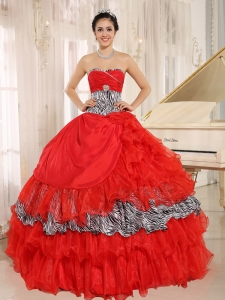 Wholesale Red Sweetheart Ruffles Sweet 16 Dress With Zebra and Beading In Santa Fe
