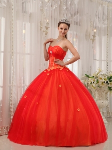 Modest Red Sweet 16 Dress Sweetheart Taffeta and Tulle Appliques Ball Gown