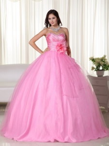 Pink Gown Sweetheart Floor-length Tulle Beading Sweet 16 Quinceanera Dress