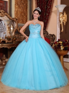 Pretty Baby Blue Sweet 16 Dress Sweetheart Tulle and Taffeta Beading and Ruch Ball Gown