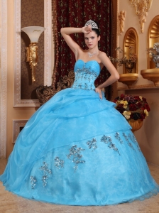 The Most Popular Aqua Blue Sweet 16 Dress Sweetheart Organza Beading Ball Gown