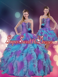 2015 Exclusive Strapless Multi Color Quinceanera Dress with Beading and Ruffles