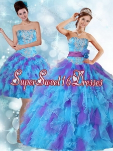 Beading Strapless Multi Color Quinceanera Dresses with Ruffles and Sash for 2015